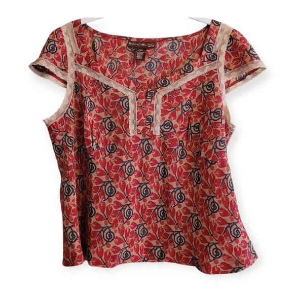 Y2K Bandolino Red Tan Blouse Size 14 Petite - Picture 2 of 10